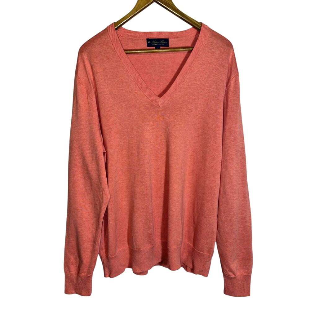 Brooks Brothers Soft Supima Cotton Men's V-Neck Sweater Salmon Pink Large